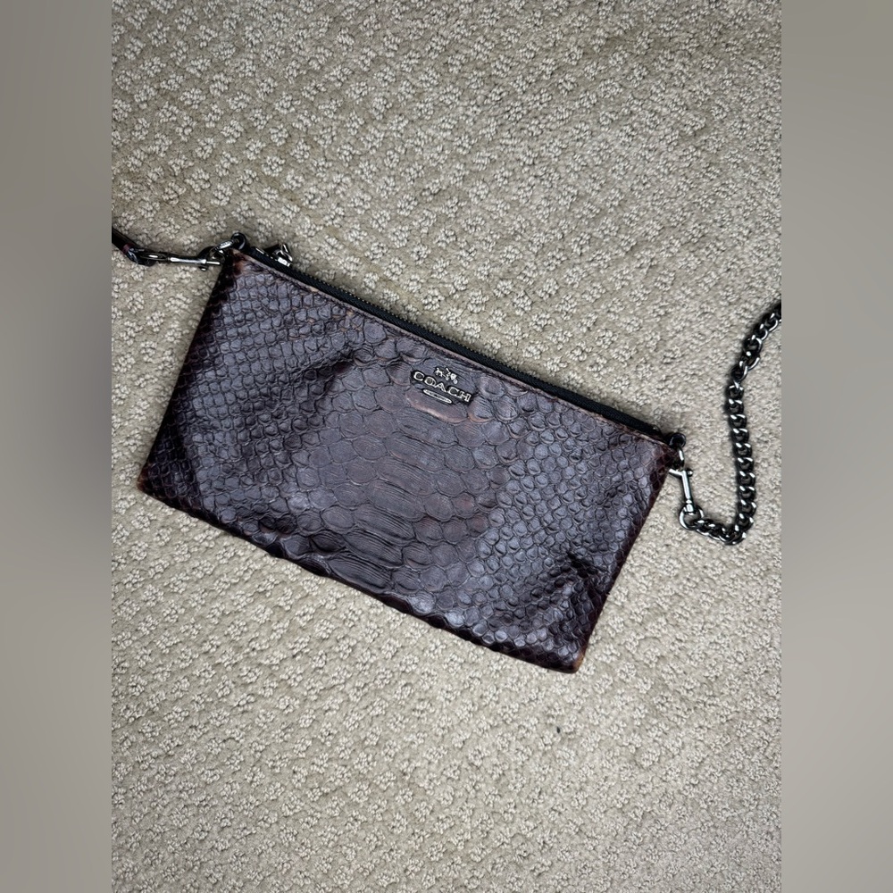Coach Dark Brown Snake-Embossed crossbody